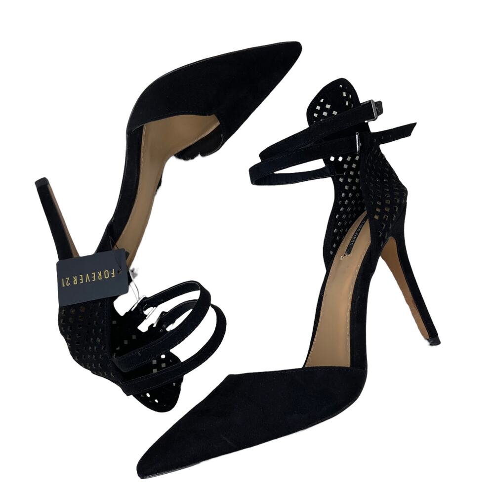 Forever 21 Black D'Orsay Faux Suede Pointed Toe Stiletto Heels US 10 New!